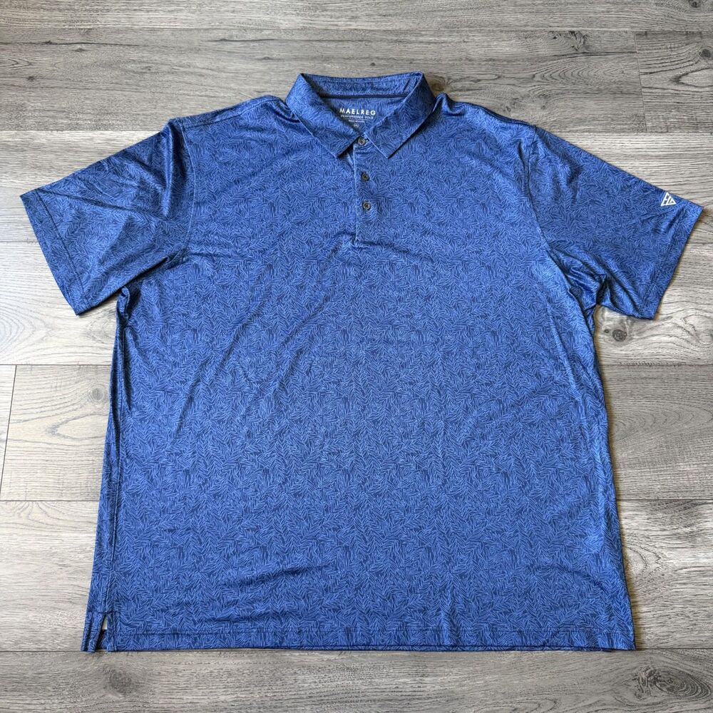 Maelreg Men's Performance Blue Tropical Leaf Floral Golf Polo Shirt - Size 3XL